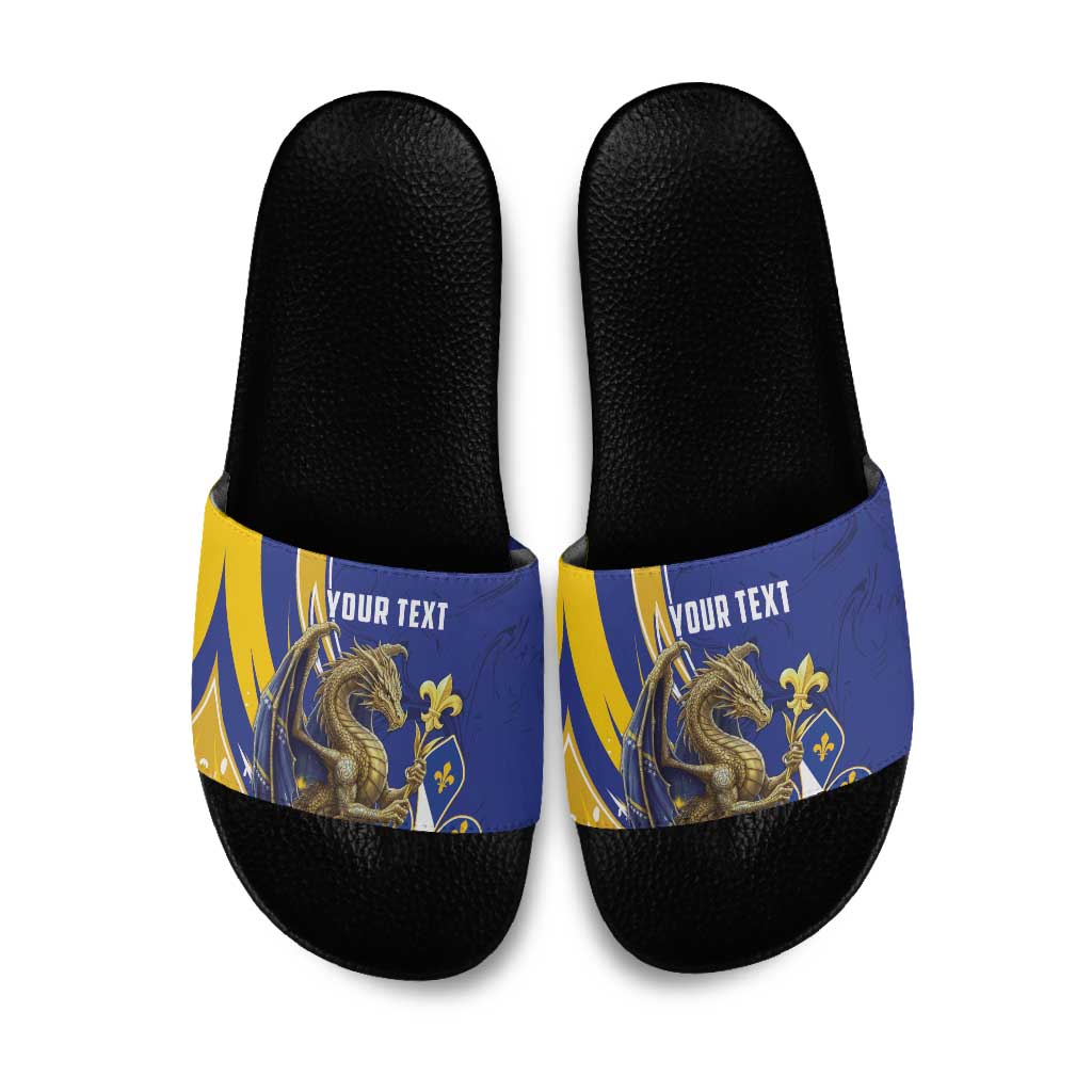 Bosnia and Herzegovina Independence Day Personalized Slide Sandals Medieval Dragon Fleur-de-Lis Patriotic