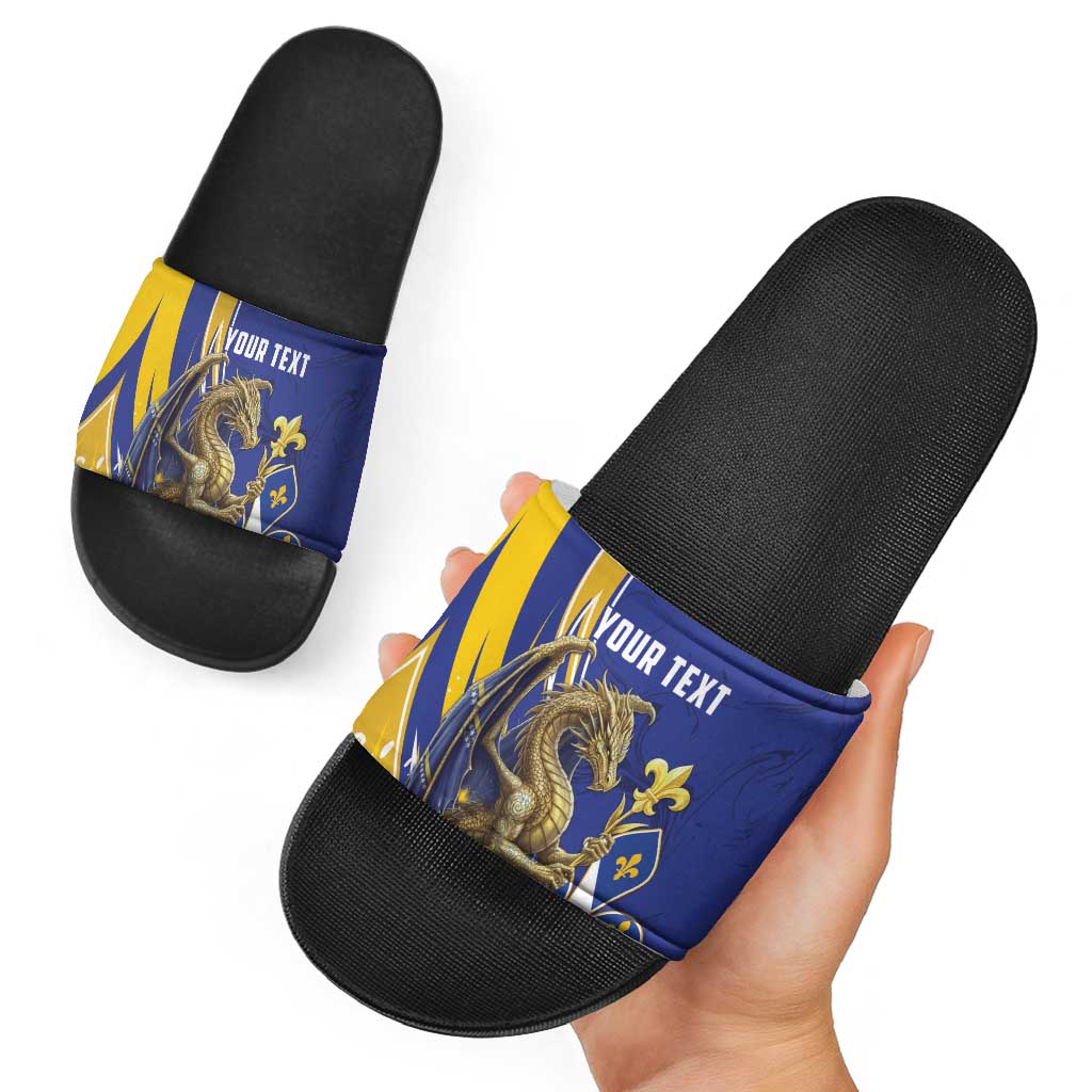 Bosnia and Herzegovina Independence Day Personalized Slide Sandals Medieval Dragon Fleur-de-Lis Patriotic