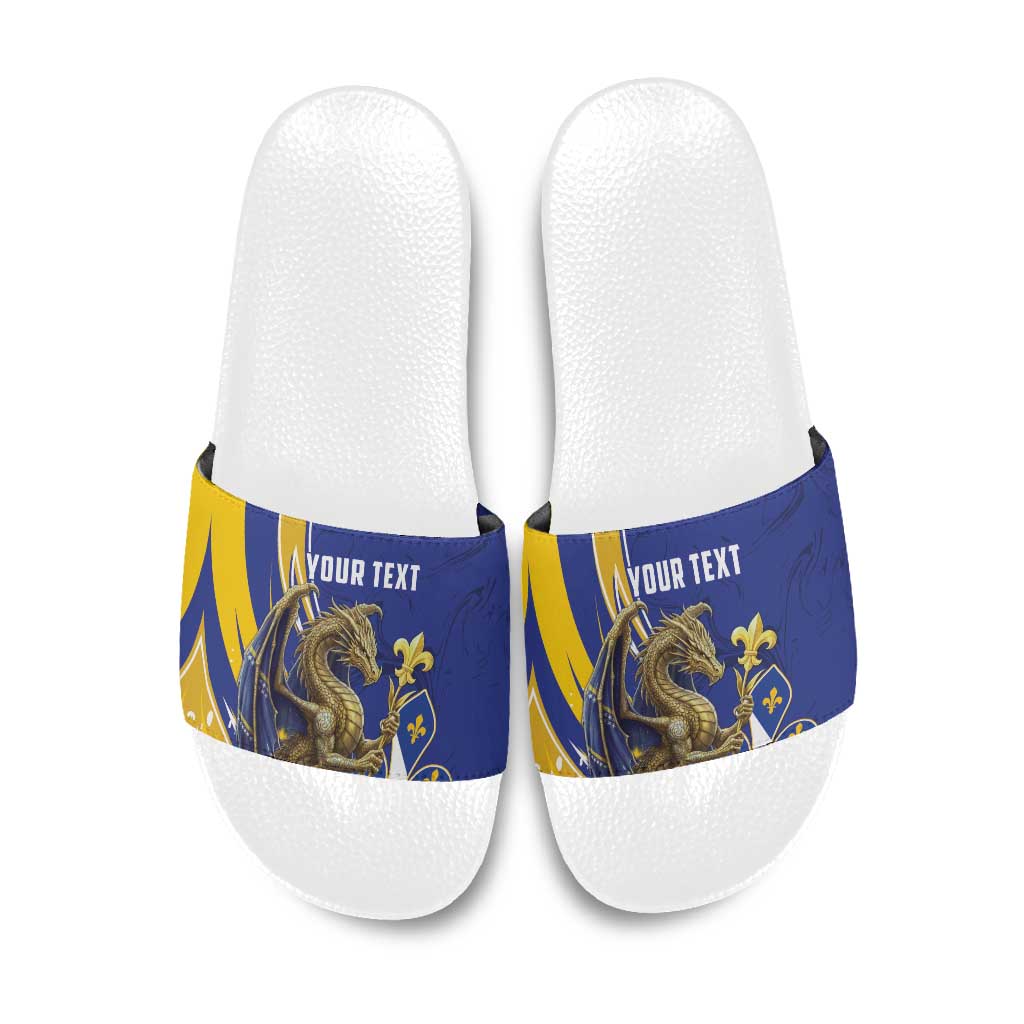 Bosnia and Herzegovina Independence Day Personalized Slide Sandals Medieval Dragon Fleur-de-Lis Patriotic