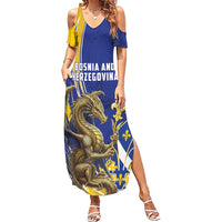 Bosnia and Herzegovina Independence Day Personalized Summer Maxi Dress Medieval Dragon Fleur-de-Lis Patriotic