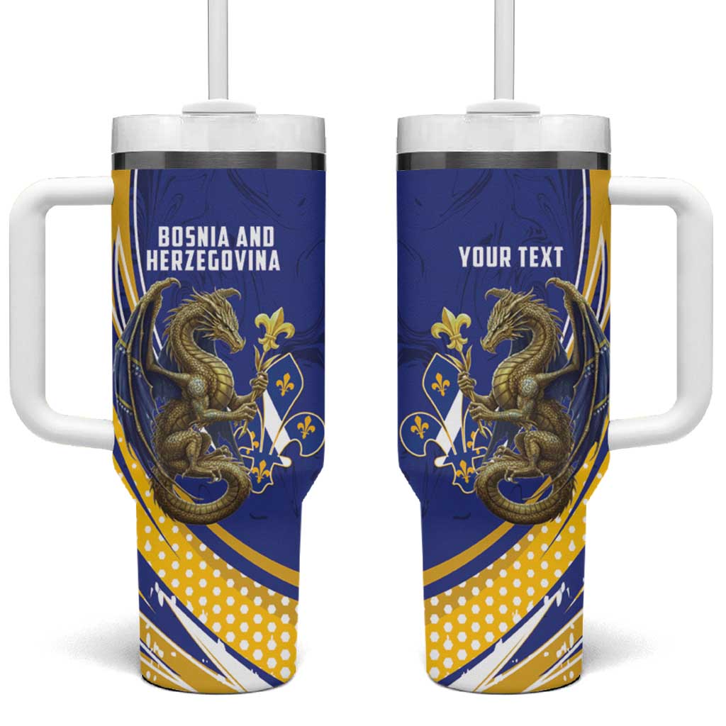 Bosnia and Herzegovina Independence Day Personalized Tumbler With Handle Medieval Dragon Fleur-de-Lis Patriotic