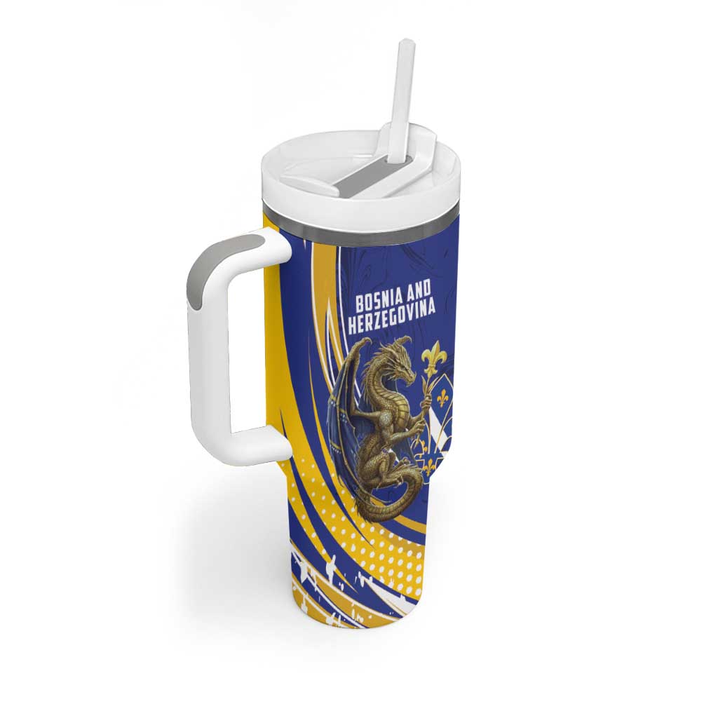 Bosnia and Herzegovina Independence Day Personalized Tumbler With Handle Medieval Dragon Fleur-de-Lis Patriotic