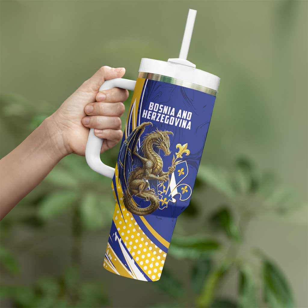 Bosnia and Herzegovina Independence Day Personalized Tumbler With Handle Medieval Dragon Fleur-de-Lis Patriotic