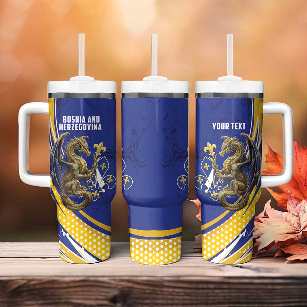 Bosnia and Herzegovina Independence Day Personalized Tumbler With Handle Medieval Dragon Fleur-de-Lis Patriotic