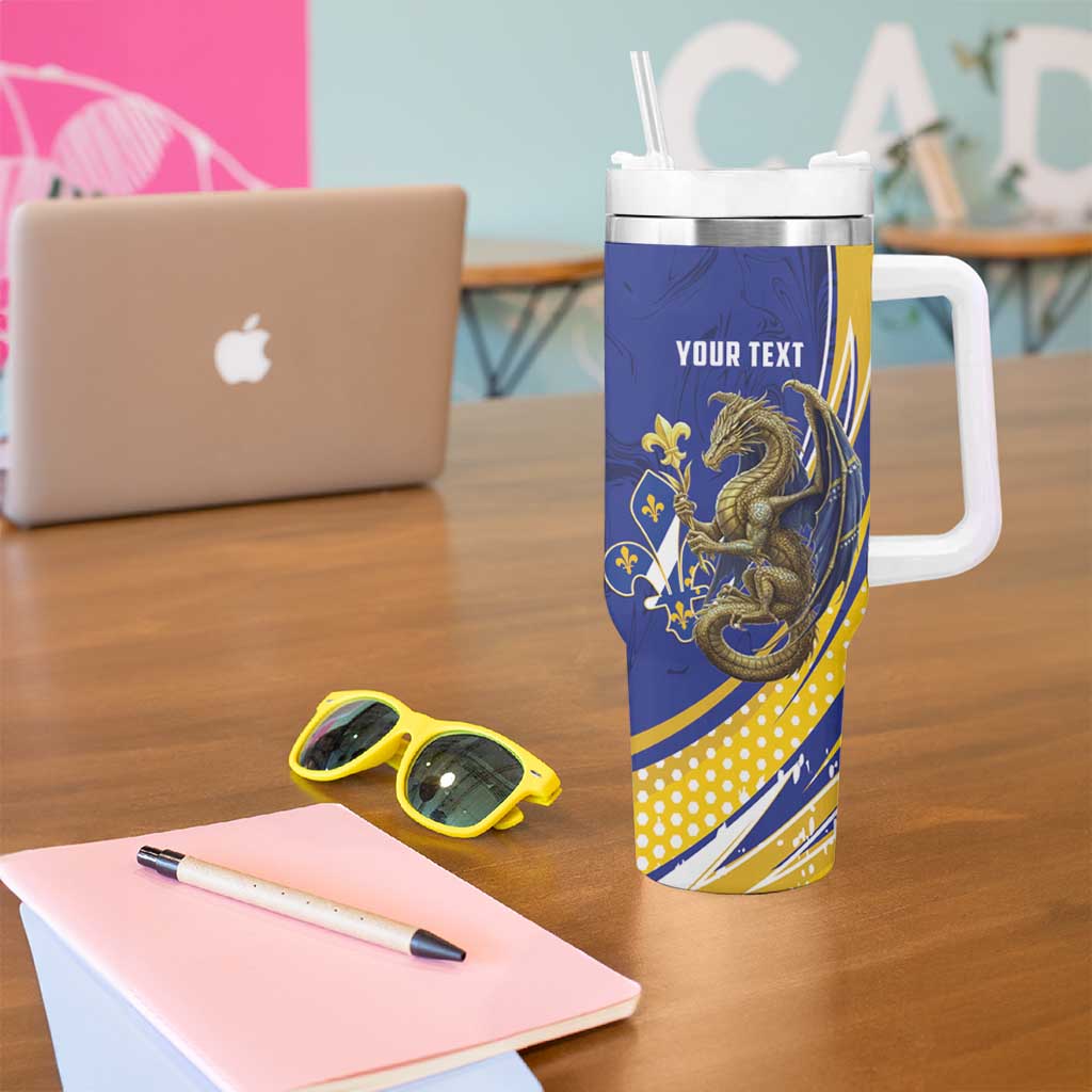 Bosnia and Herzegovina Independence Day Personalized Tumbler With Handle Medieval Dragon Fleur-de-Lis Patriotic