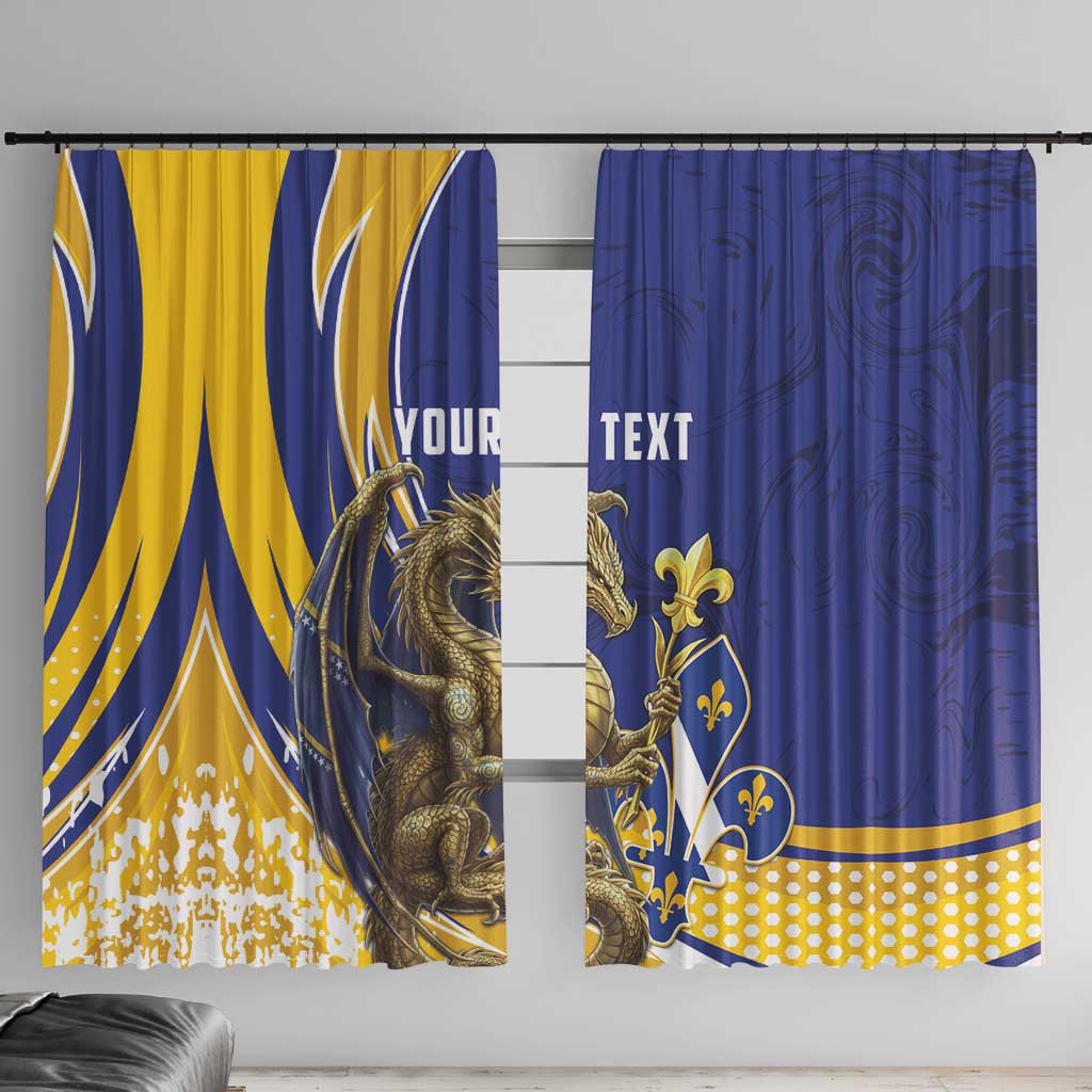 Bosnia and Herzegovina Independence Day Personalized Window Curtain Medieval Dragon Fleur-de-Lis Patriotic