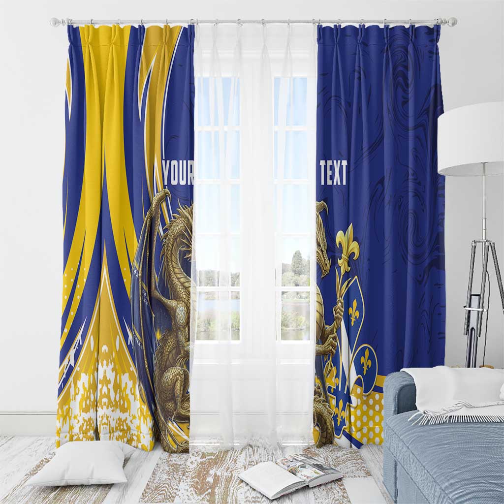 Bosnia and Herzegovina Independence Day Personalized Window Curtain Medieval Dragon Fleur-de-Lis Patriotic