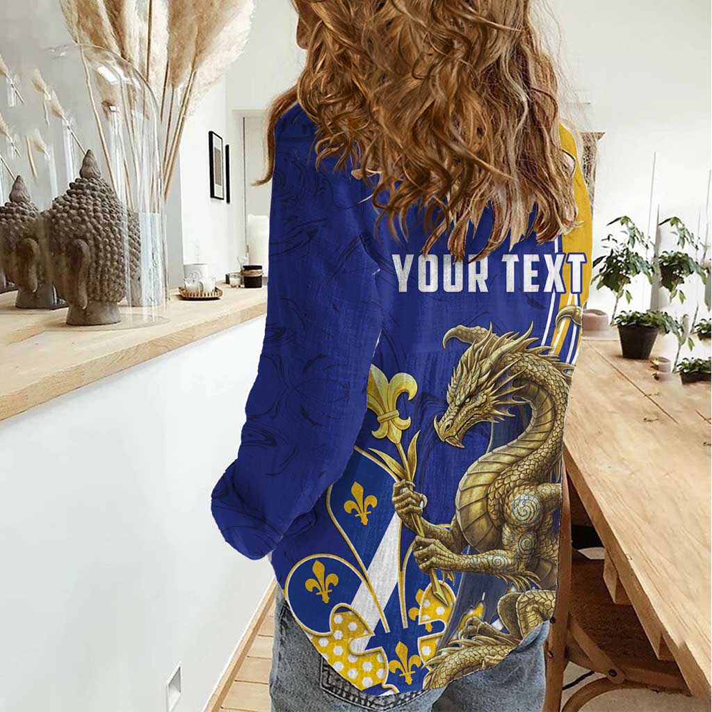 Bosnia and Herzegovina Independence Day Personalized Women Casual Shirt Medieval Dragon Fleur-de-Lis Patriotic