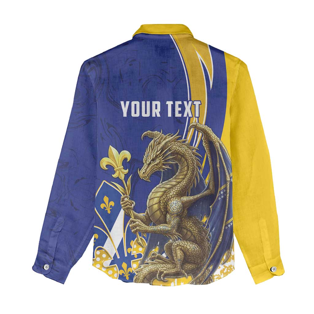 Bosnia and Herzegovina Independence Day Personalized Women Casual Shirt Medieval Dragon Fleur-de-Lis Patriotic