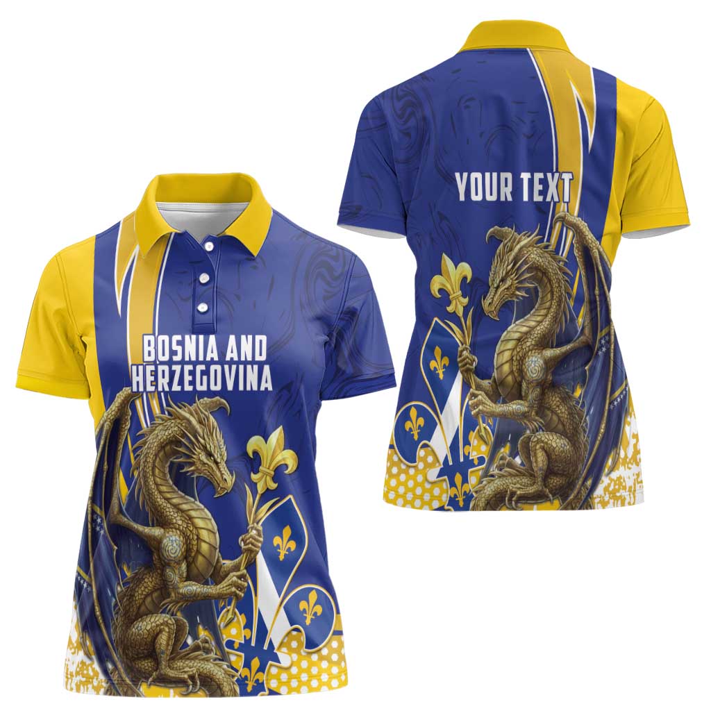 Bosnia and Herzegovina Independence Day Personalized Women Polo Shirt Medieval Dragon Fleur-de-Lis Patriotic