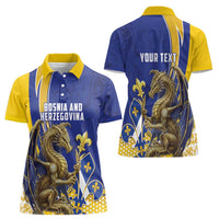 Bosnia and Herzegovina Independence Day Personalized Women Polo Shirt Medieval Dragon Fleur-de-Lis Patriotic