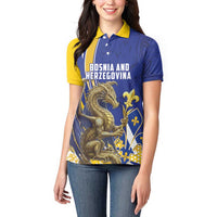 Bosnia and Herzegovina Independence Day Personalized Women Polo Shirt Medieval Dragon Fleur-de-Lis Patriotic