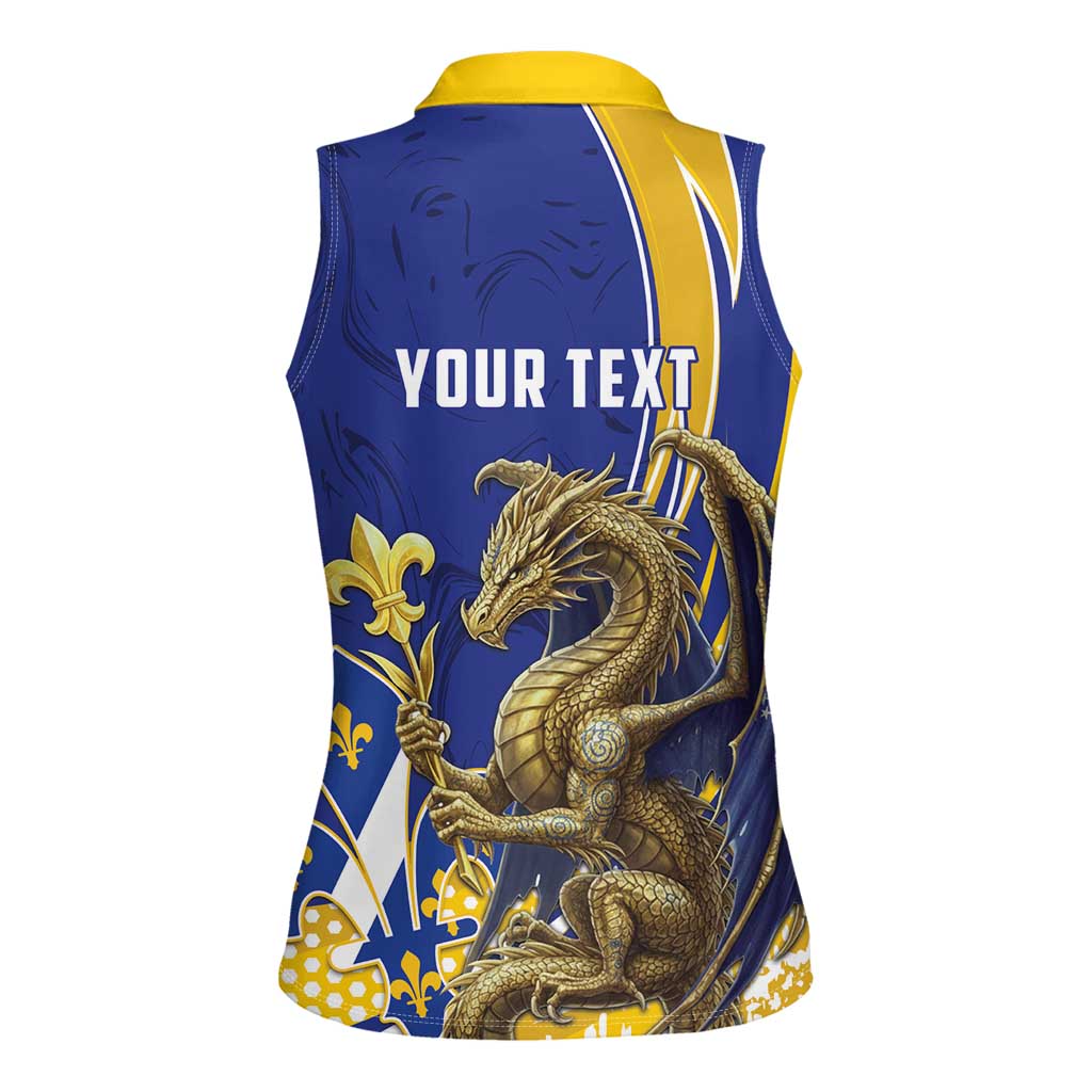 Bosnia and Herzegovina Independence Day Personalized Women Sleeveless Polo Shirt Medieval Dragon Fleur-de-Lis Patriotic