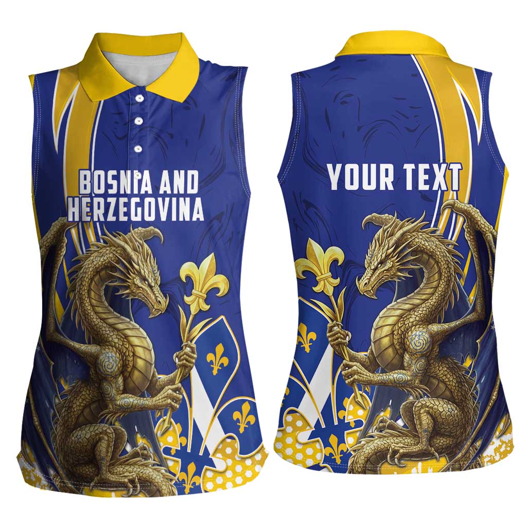 Bosnia and Herzegovina Independence Day Personalized Women Sleeveless Polo Shirt Medieval Dragon Fleur-de-Lis Patriotic