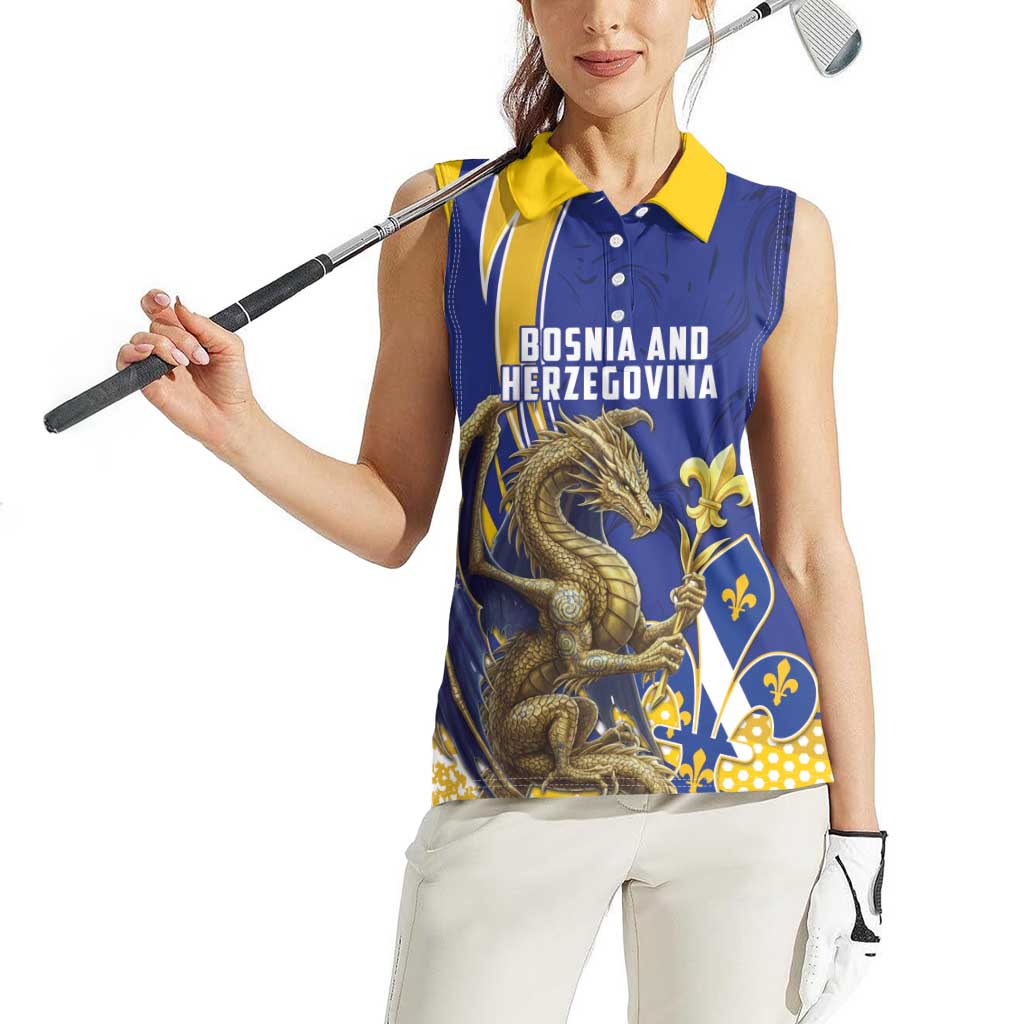 Bosnia and Herzegovina Independence Day Personalized Women Sleeveless Polo Shirt Medieval Dragon Fleur-de-Lis Patriotic