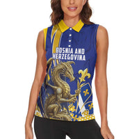 Bosnia and Herzegovina Independence Day Personalized Women Sleeveless Polo Shirt Medieval Dragon Fleur-de-Lis Patriotic