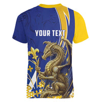 Bosnia and Herzegovina Independence Day Personalized Women V-Neck T-Shirt Medieval Dragon Fleur-de-Lis Patriotic
