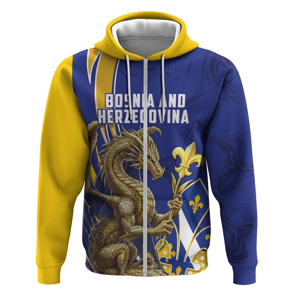 Bosnia and Herzegovina Independence Day Personalized Zip Hoodie Medieval Dragon Fleur-de-Lis Patriotic