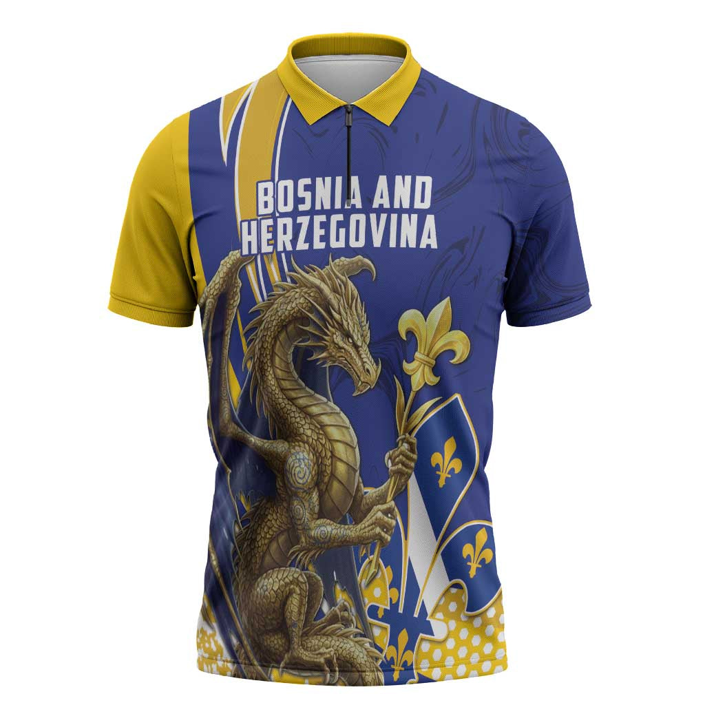 Bosnia and Herzegovina Independence Day Personalized Zipper Polo Shirt Medieval Dragon Fleur-de-Lis Patriotic