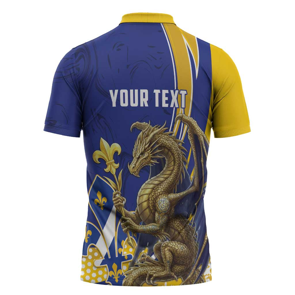 Bosnia and Herzegovina Independence Day Personalized Zipper Polo Shirt Medieval Dragon Fleur-de-Lis Patriotic