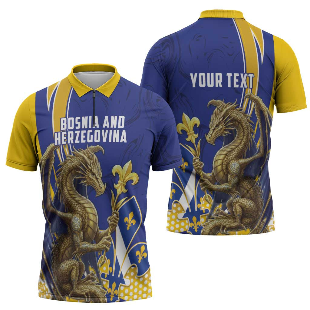 Bosnia and Herzegovina Independence Day Personalized Zipper Polo Shirt Medieval Dragon Fleur-de-Lis Patriotic