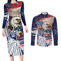 United States Fourth Of July Couples Matching Long Sleeve Bodycon Dress and Long Sleeve Button Shirt Eagle Dead With American Flag