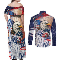 United States Fourth Of July Couples Matching Off Shoulder Maxi Dress and Long Sleeve Button Shirt Eagle Dead With American Flag