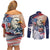 United States Fourth Of July Couples Matching Off Shoulder Short Dress and Long Sleeve Button Shirt Eagle Dead With American Flag
