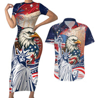 United States Fourth Of July Couples Matching Short Sleeve Bodycon Dress and Hawaiian Shirt Eagle Dead With American Flag