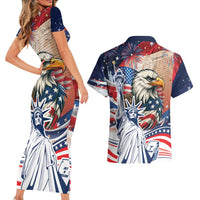 United States Fourth Of July Couples Matching Short Sleeve Bodycon Dress and Hawaiian Shirt Eagle Dead With American Flag
