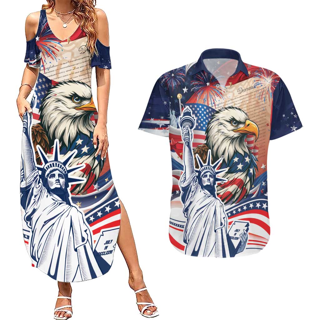 United States Fourth Of July Couples Matching Summer Maxi Dress and Hawaiian Shirt Eagle Dead With American Flag