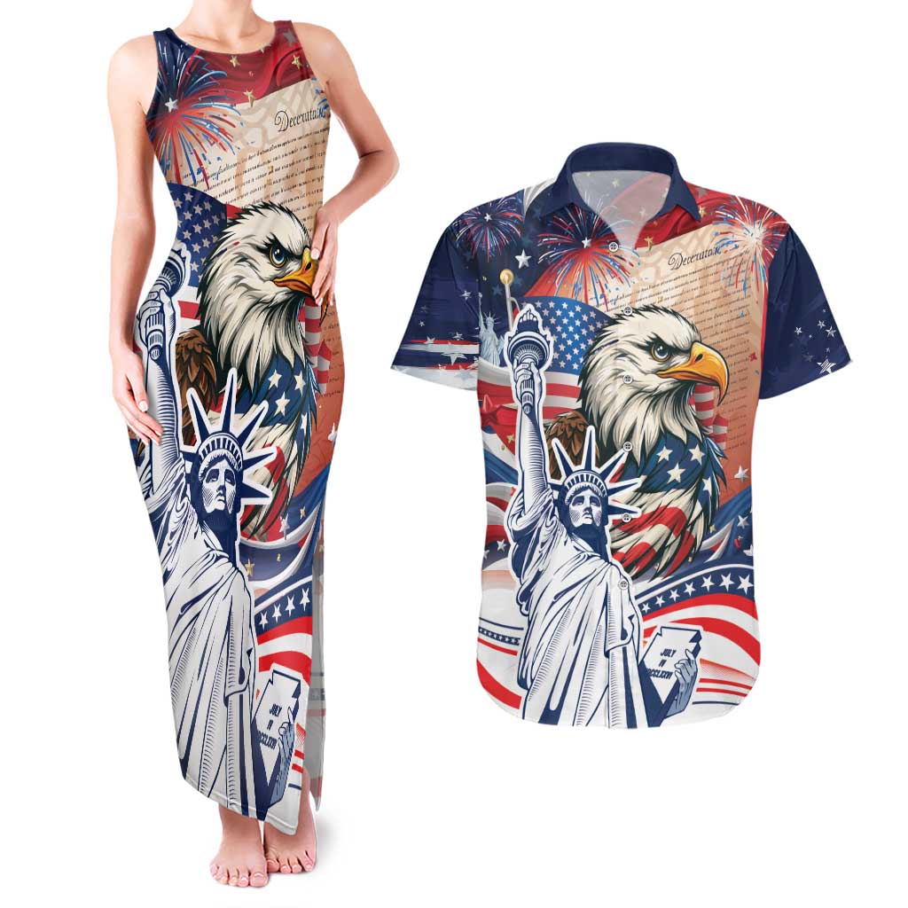 United States Fourth Of July Couples Matching Tank Maxi Dress and Hawaiian Shirt Eagle Dead With American Flag