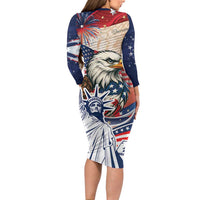 United States Fourth Of July Family Matching Long Sleeve Bodycon Dress and Hawaiian Shirt Eagle Dead With American Flag