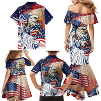 United States Fourth Of July Family Matching Mermaid Dress and Hawaiian Shirt Eagle Dead With American Flag