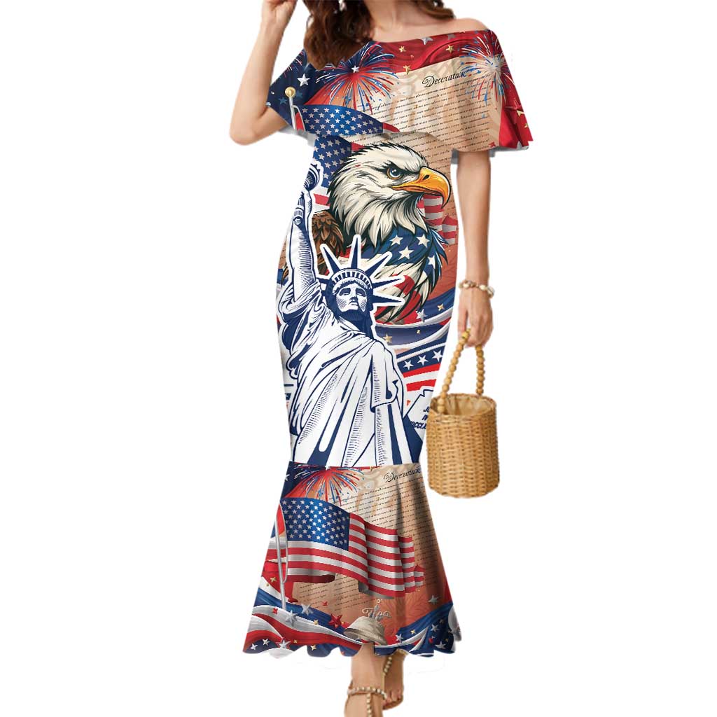 United States Fourth Of July Family Matching Mermaid Dress and Hawaiian Shirt Eagle Dead With American Flag