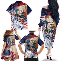 United States Fourth Of July Family Matching Off The Shoulder Long Sleeve Dress and Hawaiian Shirt Eagle Dead With American Flag