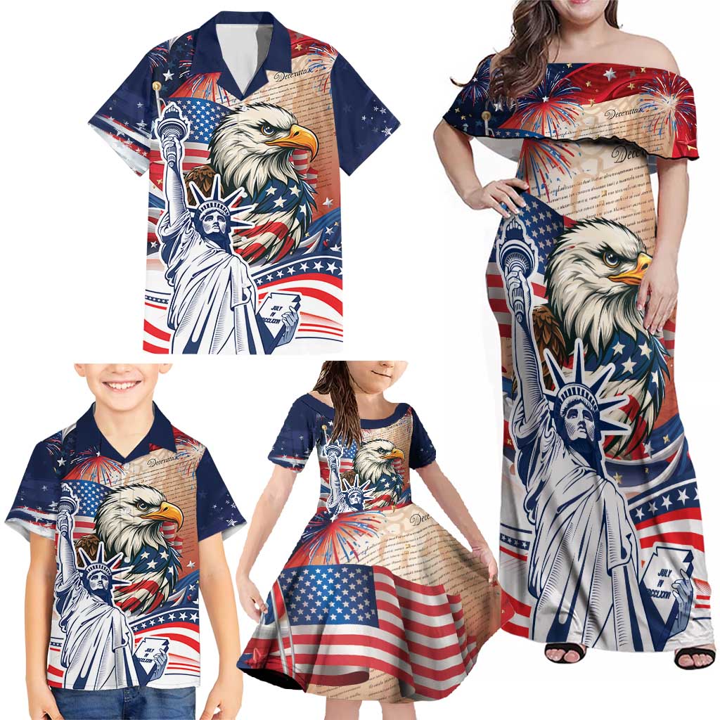 United States Fourth Of July Family Matching Off Shoulder Maxi Dress and Hawaiian Shirt Eagle Dead With American Flag