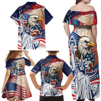 United States Fourth Of July Family Matching Off Shoulder Maxi Dress and Hawaiian Shirt Eagle Dead With American Flag