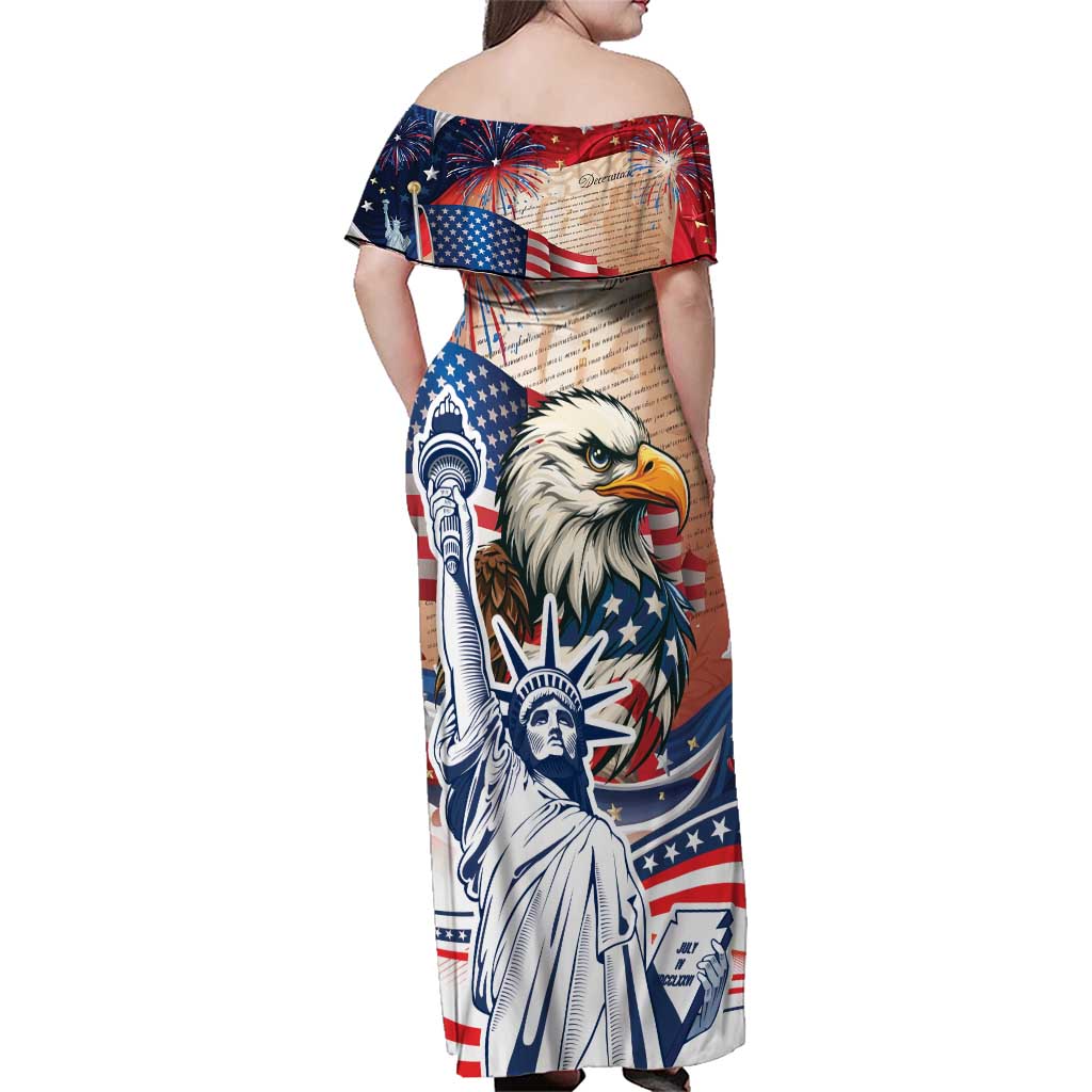 United States Fourth Of July Family Matching Off Shoulder Maxi Dress and Hawaiian Shirt Eagle Dead With American Flag