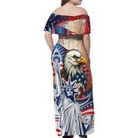 United States Fourth Of July Family Matching Off Shoulder Maxi Dress and Hawaiian Shirt Eagle Dead With American Flag