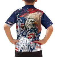 United States Fourth Of July Family Matching Off Shoulder Short Dress and Hawaiian Shirt Eagle Dead With American Flag