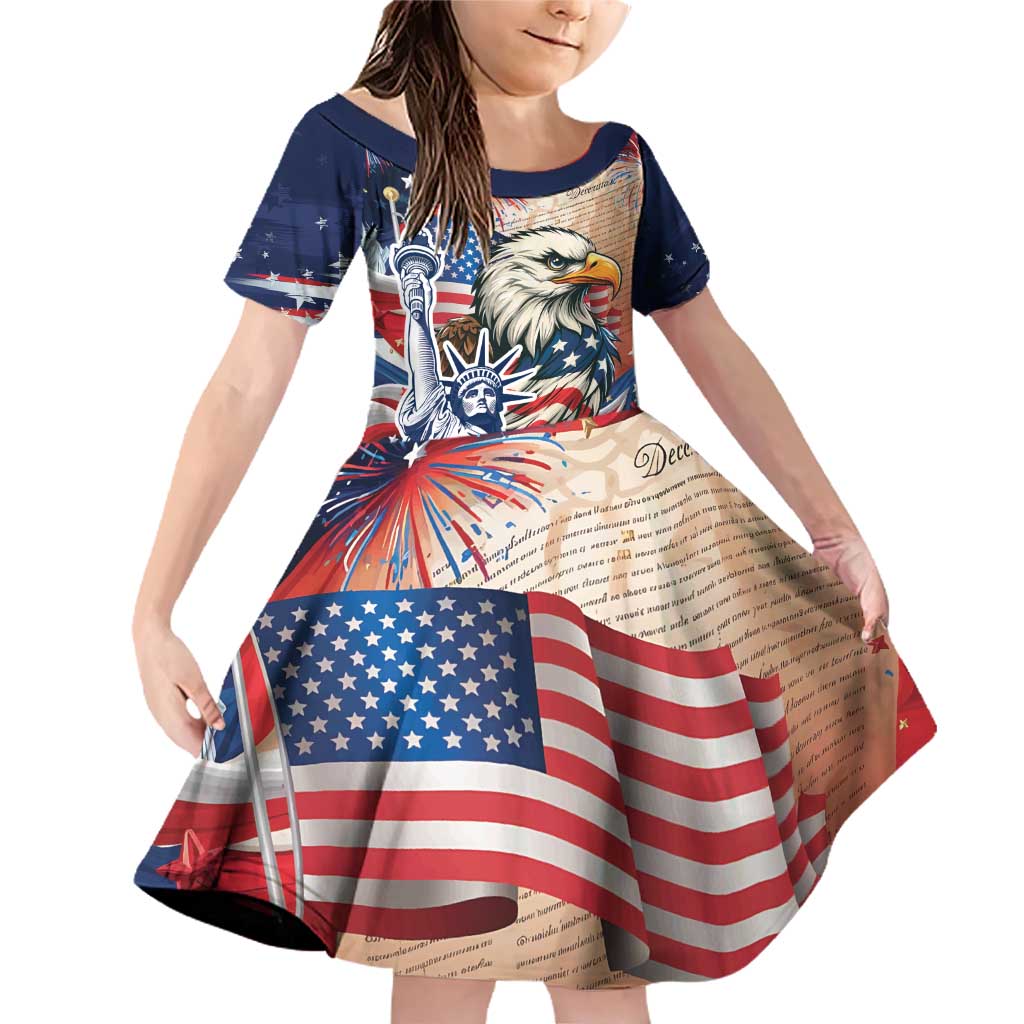 United States Fourth Of July Family Matching Off Shoulder Short Dress and Hawaiian Shirt Eagle Dead With American Flag