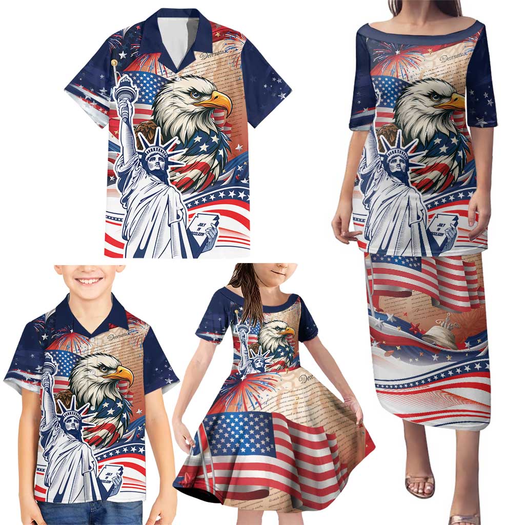 United States Fourth Of July Family Matching Puletasi and Hawaiian Shirt Eagle Dead With American Flag
