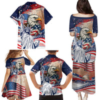 United States Fourth Of July Family Matching Puletasi and Hawaiian Shirt Eagle Dead With American Flag