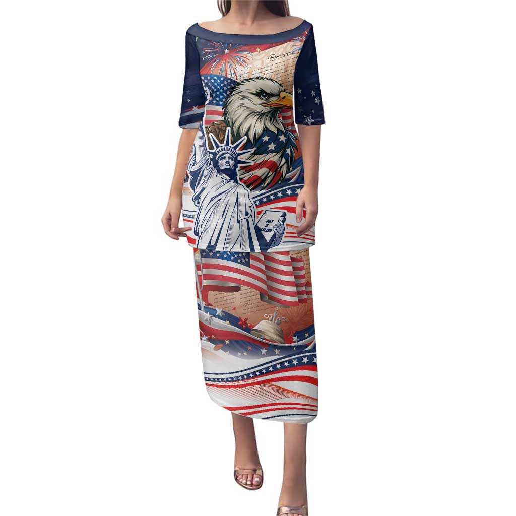 United States Fourth Of July Family Matching Puletasi and Hawaiian Shirt Eagle Dead With American Flag