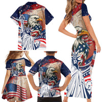 United States Fourth Of July Family Matching Short Sleeve Bodycon Dress and Hawaiian Shirt Eagle Dead With American Flag