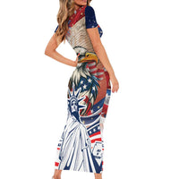 United States Fourth Of July Family Matching Short Sleeve Bodycon Dress and Hawaiian Shirt Eagle Dead With American Flag