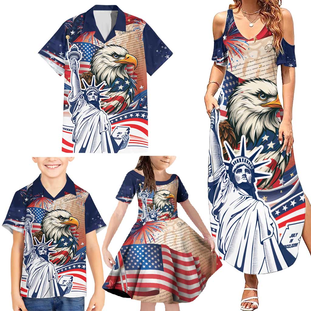 United States Fourth Of July Family Matching Summer Maxi Dress and Hawaiian Shirt Eagle Dead With American Flag