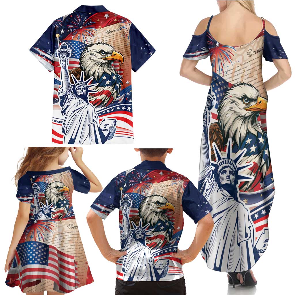 United States Fourth Of July Family Matching Summer Maxi Dress and Hawaiian Shirt Eagle Dead With American Flag