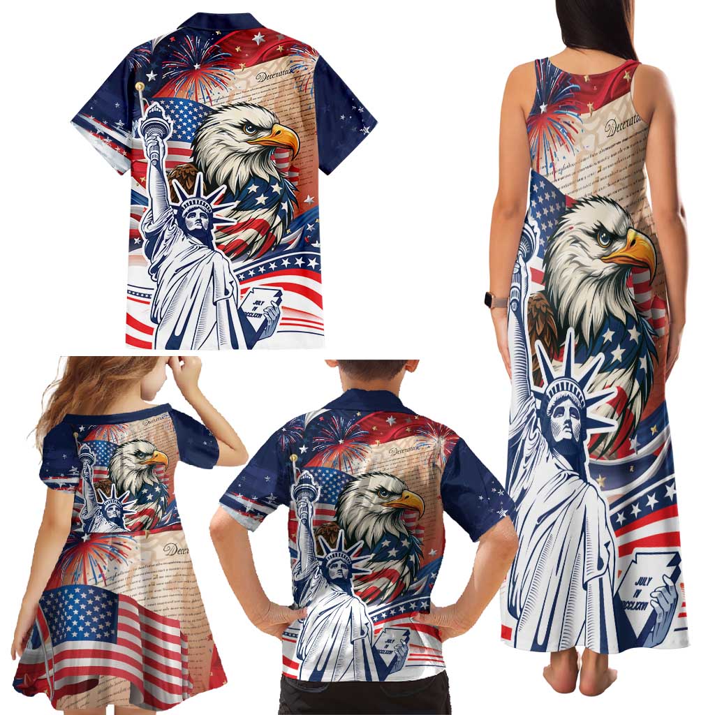 United States Fourth Of July Family Matching Tank Maxi Dress and Hawaiian Shirt Eagle Dead With American Flag